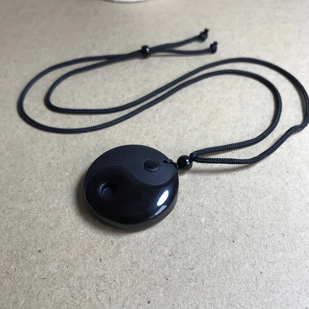 Obsidian Yin Yang Tai Chi Pendant Necklace