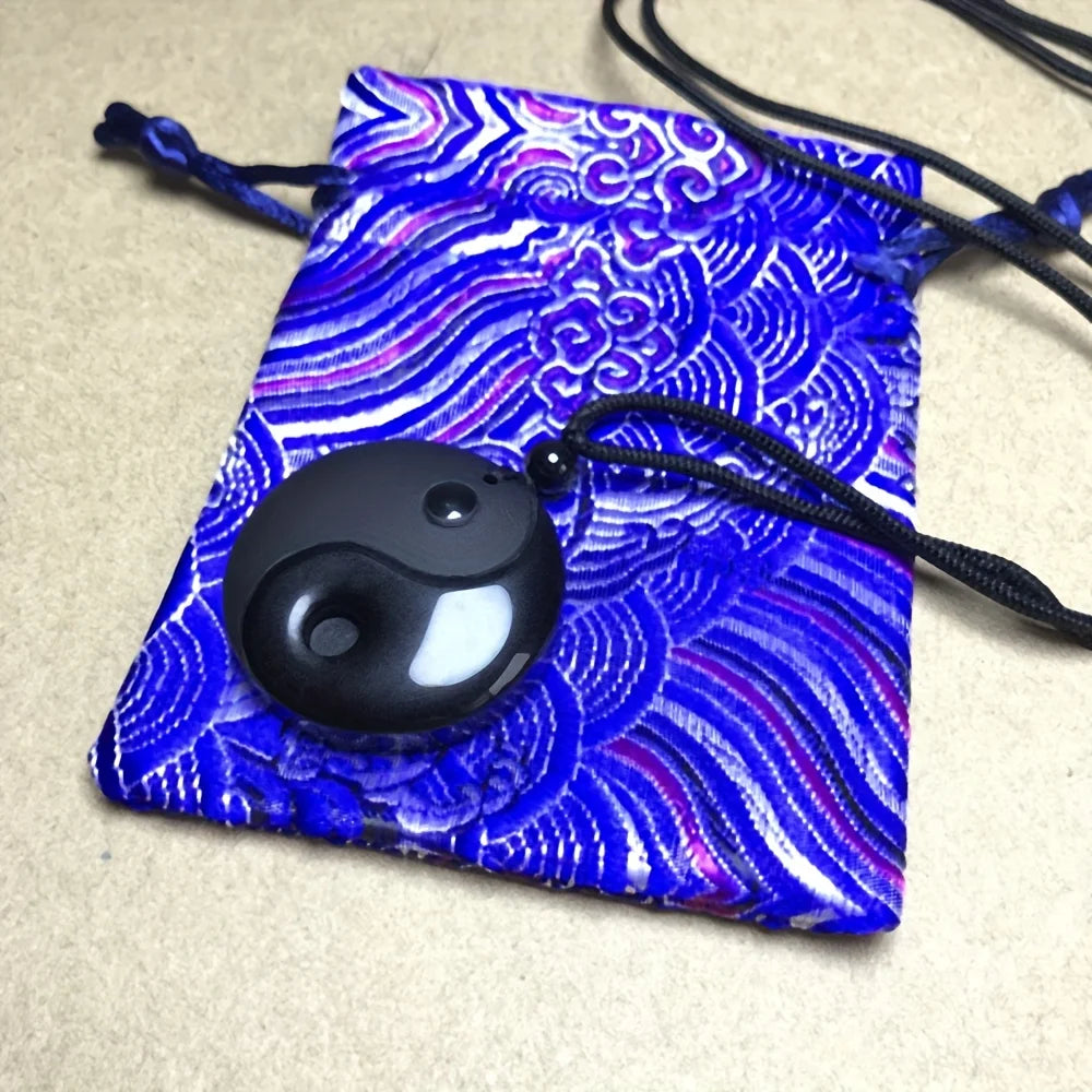 Obsidian Yin Yang Tai Chi Pendant Necklace