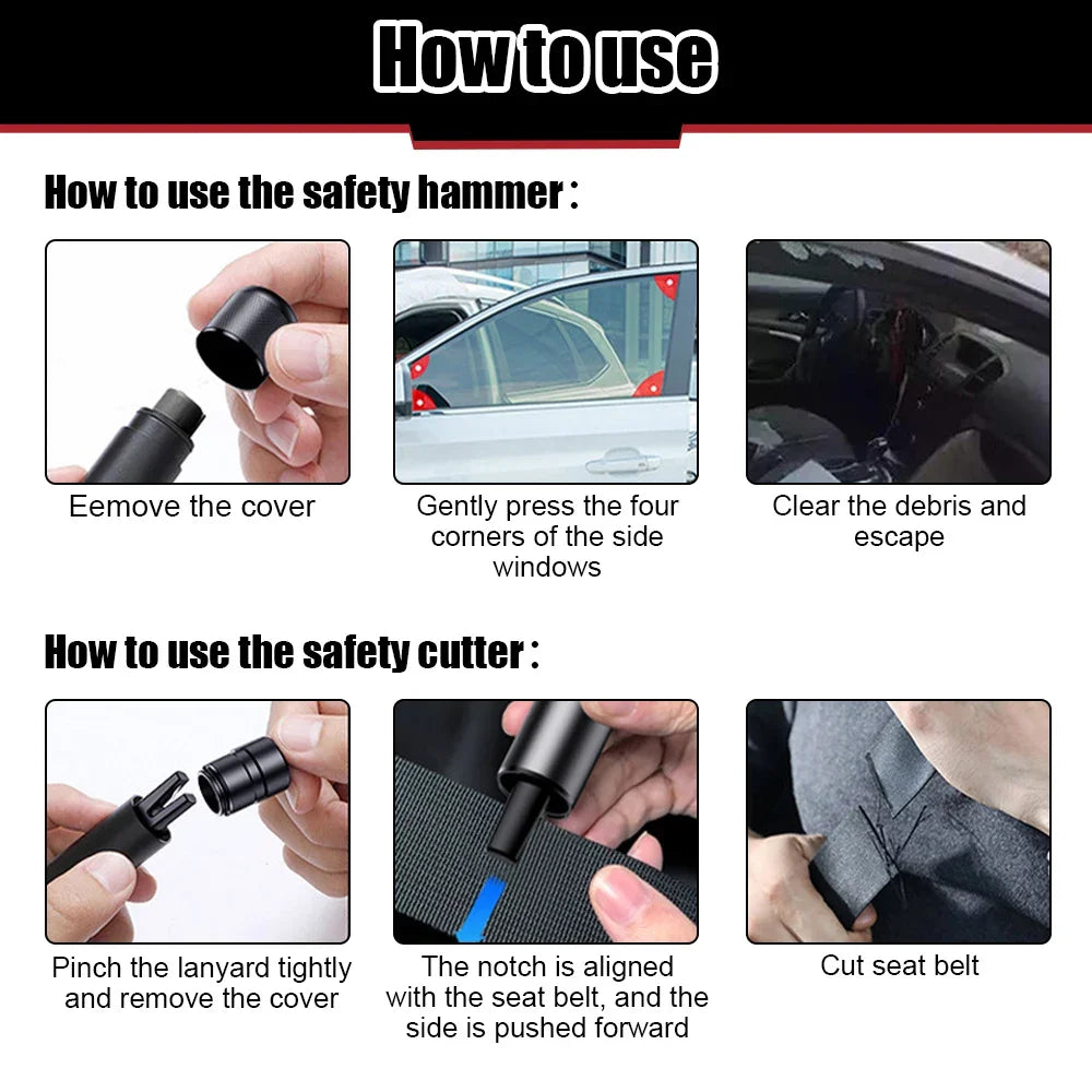Herramienta de rescate 2 en 1: rompeventanas de emergencia para coche y cortacinturones de seguridad.