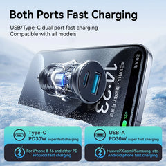 30W Mini Car Charger PD QC3.0 USB Type-C Fast Charging Car Charger Dual Ports Phone Charger For iPhone Samsung