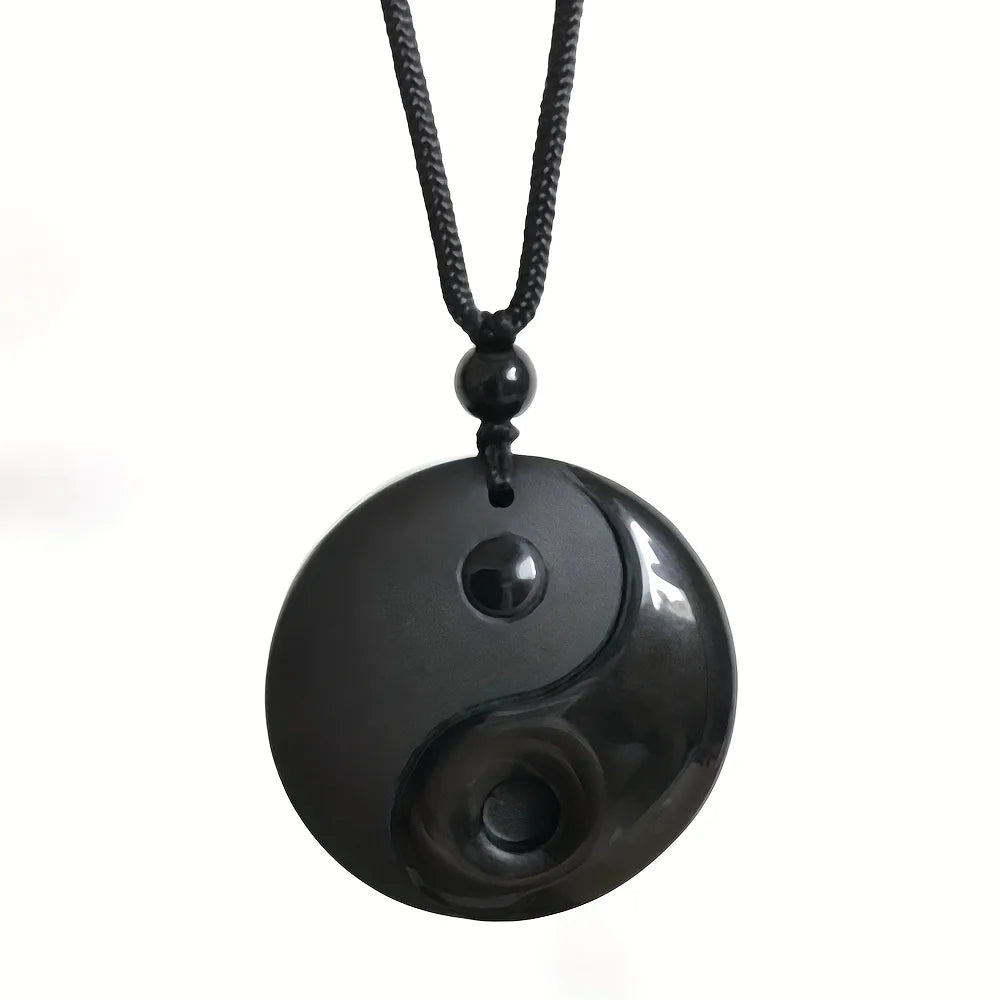 Obsidian Yin Yang Tai Chi Pendant Necklace