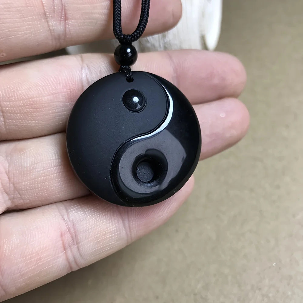 Obsidian Yin Yang Tai Chi Pendant Necklace