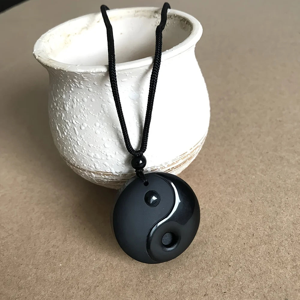 Obsidian Yin Yang Tai Chi Pendant Necklace