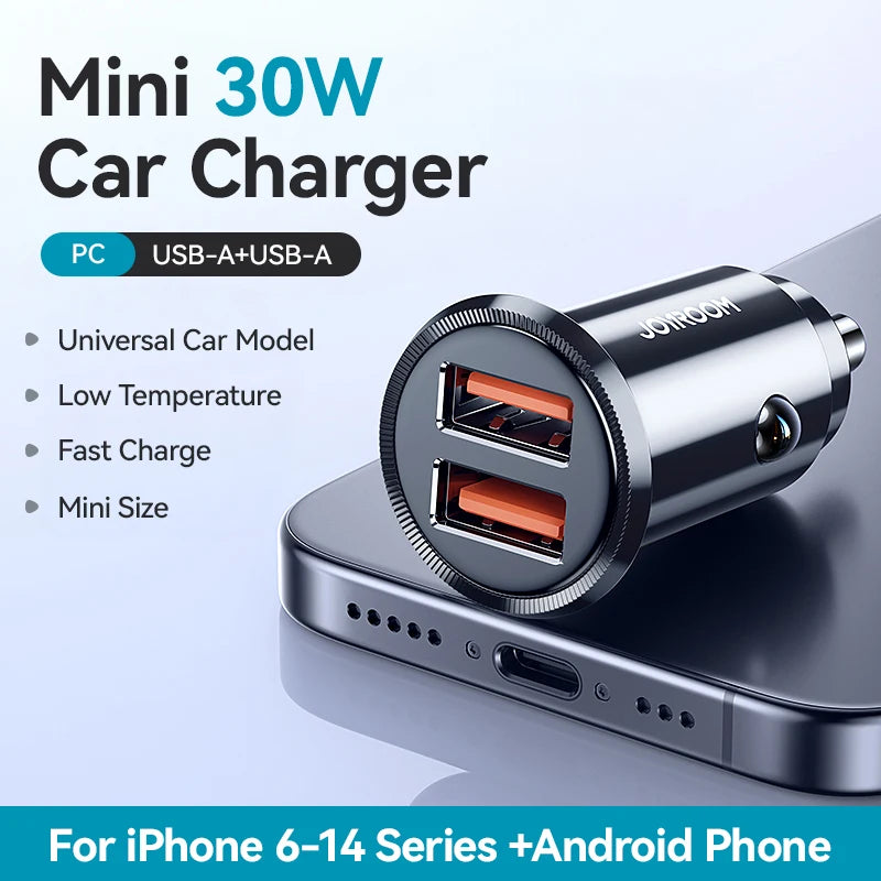 30W Mini Car Charger PD QC3.0 USB Type-C Fast Charging Car Charger Dual Ports Phone Charger For iPhone Samsung
